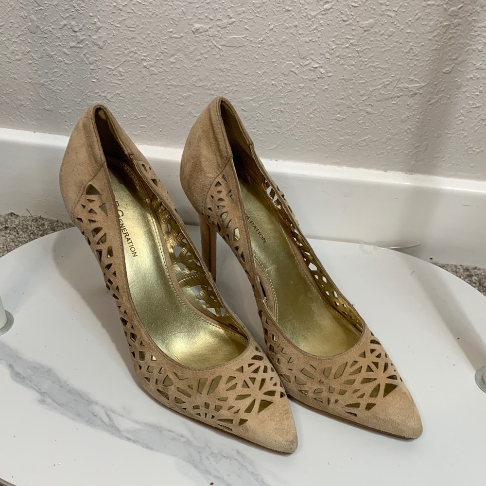 BCBGeneration Tan Laser-Cut Heels
